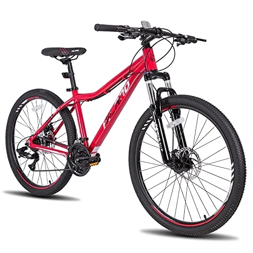 Mountain Bike : HILAND, mountain bike da 26 pollici, con telaio in alluminio da 420 mm, cambio a 21 marce, freno a doppio disco, forcella ammortizzata, per donne e ragazze, rosso