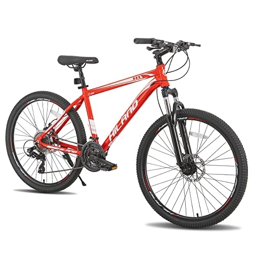 Mountain Bike : Hiland - Mountain bike in alluminio, 26", 24 velocità, con freno a disco Shimano, misura 17 pollici, per mountain bike e ragazzi, colore: rosso