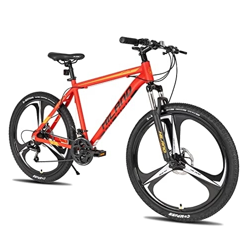 Mountain Bike : HILAND Mountain Bike MTB 26 Pollici con Shimano a 21 Velocità con Telaio in Alluminio, Freno a Disco e Forcella Ammortizzata, Bici a 3 Ruote a Raggi per Ragazzo e Ragazza, Rosso
