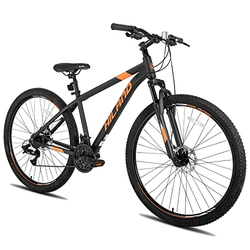 Mountain Bike : HILAND Mountain Bike MTB Hardtail con ruote a raggi da 29 pollici, telaio in alluminio a 21 marce, cambio Shimano, freno a disco, forcella ammortizzata, da uomo e da donna, colore nero