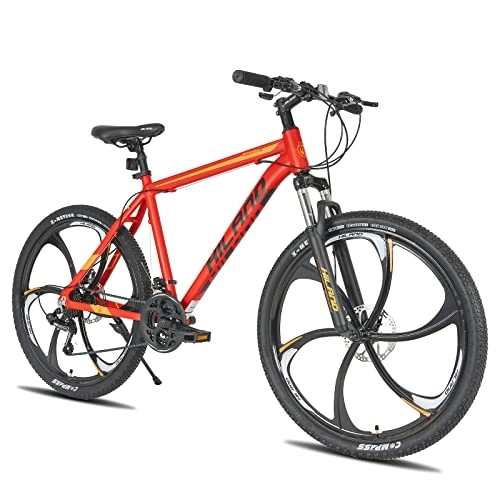 Mountain Bike : HILAND MTB Mountain Bike 26 Pollici con Shimano a 21 Velocità con Telaio in Alluminio, Freno a Disco e Forcella Ammortizzata, Bici a 6 Ruote a Raggi per Ragazzo e Ragazza, Rosso