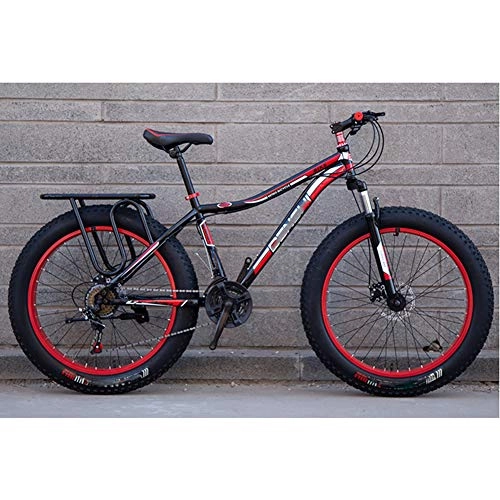 Mountain Bike : HWOEK Mountain Bike per Adulto da Uomo, 4.0 Pneumatici per Tutti i Terreni 24 / 26 Pollici Neve Bici da Spiaggia Sedile Regolabile con Sospensione Anteriore, Black Red, A 21 Speed