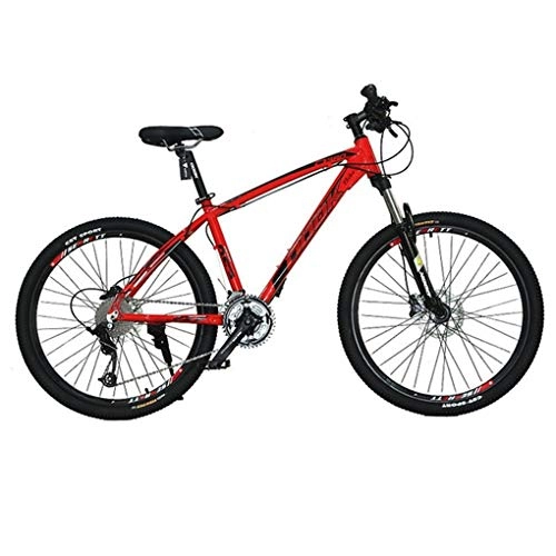 Mountain Bike : JLZXC Mountain Bike Mountain Bike, 26 Biciclette Pollici Lega di Alluminio, 27 velocità, Doppio Disco Freno E Sospensione Anteriore (Color : Red)