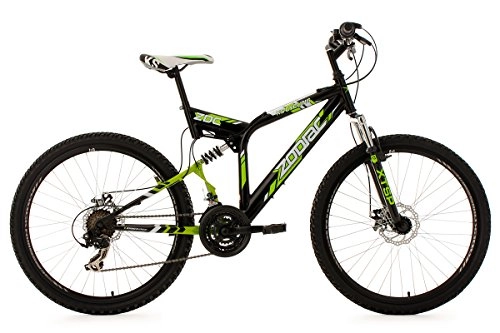 Mountain Bike : KS Cycling Bicicletta Mountain Bike Fully Zodiac Mech Freno a Disco RH 48 cm, Nero / Verde, 26 Pollici, 326 m