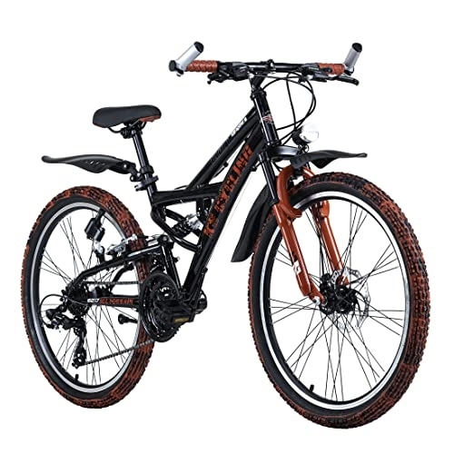 Mountain Bike : KS Cycling, Mountain bike Fully 24'' ATB Crusher Nero-Rosso 36 cm Gioventù unisex, 24 Zoll, 36cm