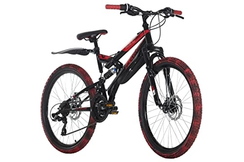 Mountain Bike : KS Cycling, Mountain bike Fully 24" Crusher nero / rosso RH 41 cm Unisex adulto, Zoll