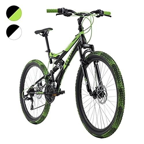 Mountain Bike : KS Cycling, Mountain bike Fully 26'' Crusher nero / verde RH 44 cm Unisex-Adulti, 26 Zoll