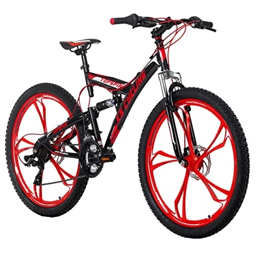 Mountain Bike : KS Cycling, Mountain bike Fully Topspin nero / rosso RH Unisex adulto, 26 Zoll, 51 cm