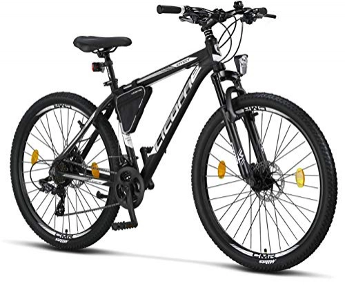 Mountain Bike : Licorne - Mountain bike Premium per bambini, bambine, uomini e donne, con cambio a 21 marce, Bambina, nero / bianco (2 freni a disco)., 27.5 inches