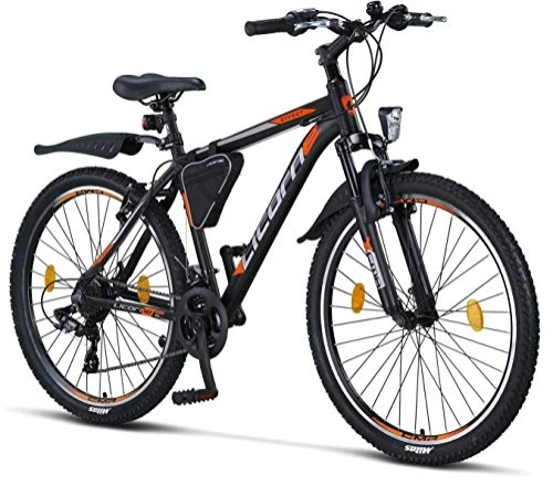 Mountain Bike : Licorne - Mountain Bike Premium per Bambini, Bambine, Uomini e Donne, con Cambio a 21 Marce, Bambino Uomo, Nero / Arancione, 26