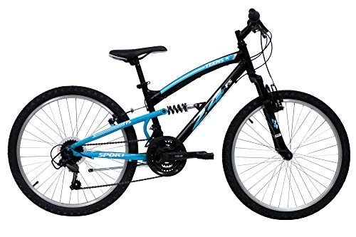 Mountain Bike : Mountain bike 24'', con sospensione integrale, per ragazzi, 18 velocità, deragliatore Shimano TY21, manopole girevoli