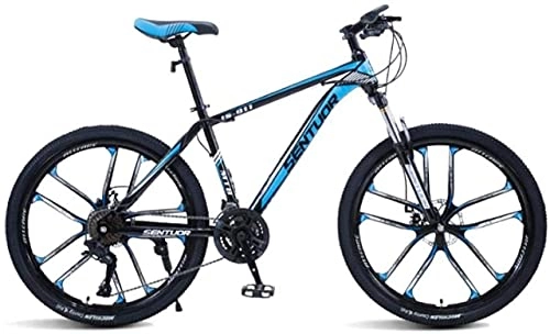 Mountain Bike : Mountain bike, 24 pollici mountain bike cross-country bicicletta leggera da corsa a velocità variabile dieci ruote Telaio in lega con freni a disco (colore: nero blu, dimensioni: 21 velocità)