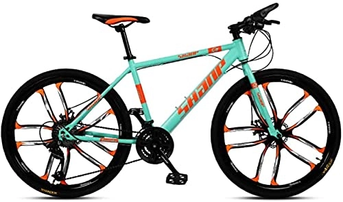 Mountain Bike : Mountain bike, 24 pollici mountain bike maschio e femmina adulto super leggera bicicletta a velocità variabile dieci ruote Telaio in lega con freni a disco (colore: verde, dimensioni: 21 velocità)