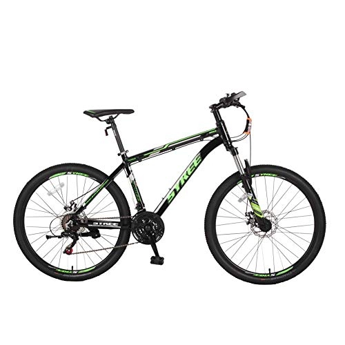 Mountain Bike : Mountain bike 26 pollici, bici da uomo in lega di alluminio ammortizzato, fuoristrda a 21 velocità, sospensione per mountain bike con sospensione completa, freno a disco, forcella ammortizzata (verde)