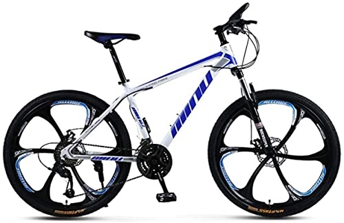 Mountain Bike : Mountain bike, 26 pollici maschio e femmina adulto mountain bike a velocità variabile da corsa bicicletta a sei ruote Telaio in lega con freni a disco (colore: bianco blu, dimensioni: 21 velocità)
