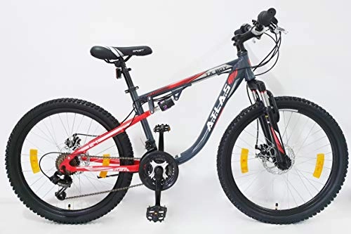 Mountain Bike : Mountain bike da 24", ammortizzata Atlas con doppio freno a disco, 18 velocità, con maniglia Revoshift, ruota libera e deragliatore Shimano.