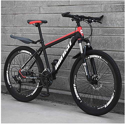 Mountain Bike : Mountain Bike da 26 Pollici, Bicicletta da Uomo con Freni a Disco con Sospensione Anteriore, Sedile Regolabile MTB con Sospensione Anteriore in Acciaio ad Alto Tenore di Carbonio, Black red, 24 Speed