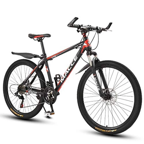 Mountain Bike : Mountain Bike della bicicletta per adulti unisex, 24 velocità freni a disco doppio leggero acciaio al carbonio Telaio ammortizzante della forcella anteriore rigido Coda Dirt Bike, Rosso, 26 inches
