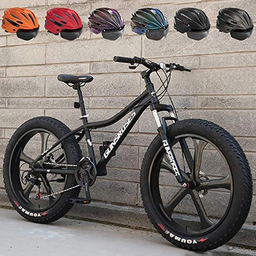 Mountain Bike : Mountain Bike Fat Tire per Adulti, Acciaio Ad Alto Tenore di Carbonio, Bicicletta da Cross Country da 7-27 velocità Motoslitta 4.0 Super Wide Tire (Regalo Casco Colore Casuale)