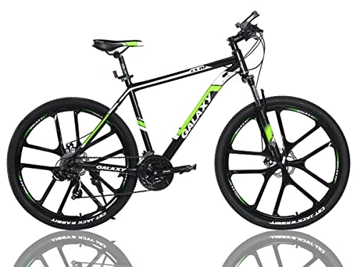 Mountain Bike : Mountain Bike Galaxy Mountain Bike in lega di alluminio MTB da 27, 5 cm con doppio freno a disco a 24 marce, con forcella di bloccaggio idraulico e cavo nascosto, design per bici da adulti (nero / verde)