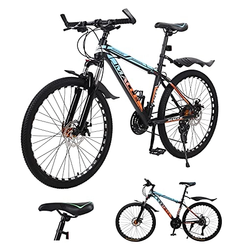 Mountain Bike : Mountain bike per adulti, ruote a raggi da 26 pollici, bici da montagna a 27 velocità, doppia sospensione freno a disco, telaio leggero in acciaio (blu)