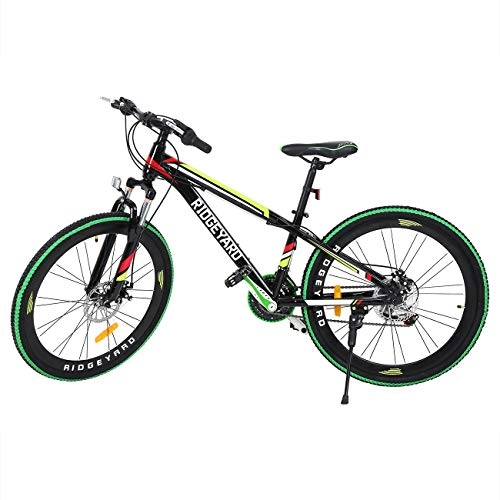 Mountain Bike : MuGuang 26 Pollici 21 velocità Bicicletta MTB Freni a Disco Mountain Bike Unisex per Adulti (Nero + Verde)