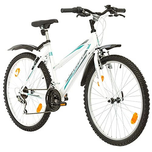 Mountain Bike : Multibrand, PROBIKE 6th SENSE, 460mm, 26 pollici, Mountain Bike, 18 velocità, anteriore e posteriore Set parafango, per le donne, bianco-rosa (Bianco + Parafango, 18 pollici)