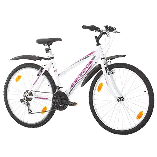 Mountain Bike : Multibrand, PROBIKE 6th SENSE, 460mm, 26 pollici, Mountain Bike, 18 velocità, anteriore e posteriore Set parafango, per le donne, bianco-rosa (Nero + Parafango, 18 pollici)