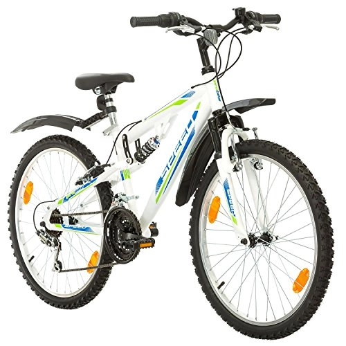 Mountain Bike : Multibrand, PROBIKE SPEED 24, 24 pollici, 330mm, FSP Mountain Bike, 18 velocità, Unisex, Nero (Bianco, 24 pollici)