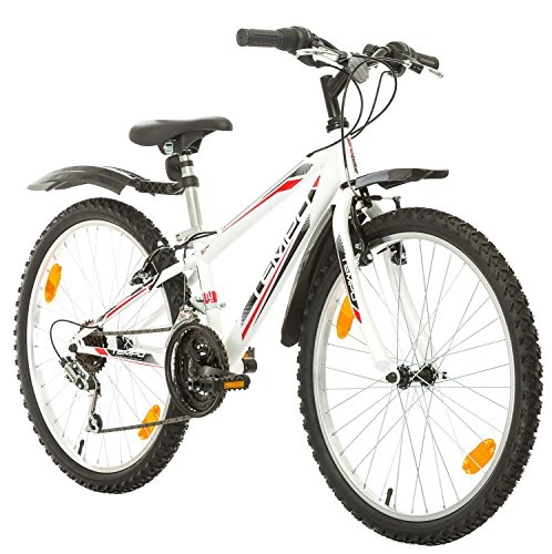 Mountain Bike : Multibrand, PROBIKE Tempo, 24 Pollici, 279mm, Mountain Bike, 18 velocità, Unisex, Parafango Anteriore + Posteriore, Bianco Lucido (Bianco (Parafango))