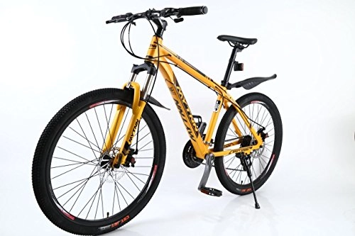 Mountain Bike : MYTNN - Bicicletta mountain bike con telaio in alluminio da 26", cambio Shimano a 21 marce, blocco su forcelle a molla, bicicletta con freni a disco, con parafanghi, Orange