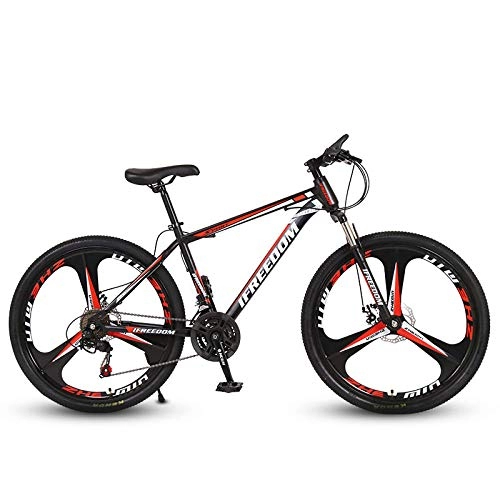 Mountain Bike : N / AO Mountain Trail Bike 24 Speed ​​26 inch Mens Donna Steel Bicycle Suspension Fork Bicycle-Nero e Rosso
