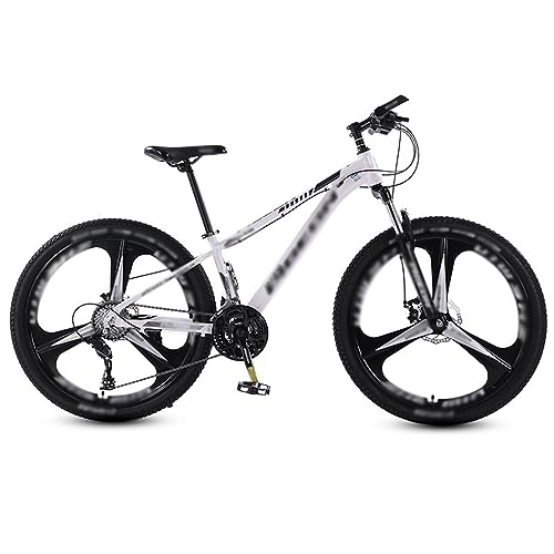 Mountain Bike : NYASAA Mountain bike da uomo e da donna, telaio in alluminio, forcella ammortizzata, freni a doppio disco meccanici, per gite, sport (white 26)