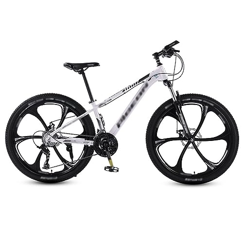 Mountain Bike : NYASAA Mountain bike per uomo e donna per adulti, telaio in acciaio ad alto tenore di carbonio con freno a doppio disco meccanico antiscivolo, adatto per uscire (white 26)