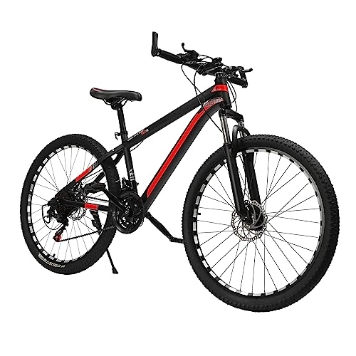 Mountain Bike : panfudongk Biciclette Mountain Bike 26 pollici – cambio a 21 marce, sospensioni complete, freni a disco – bici da donna e uomo – nero rosso – acciaio al carbonio di alta qualità