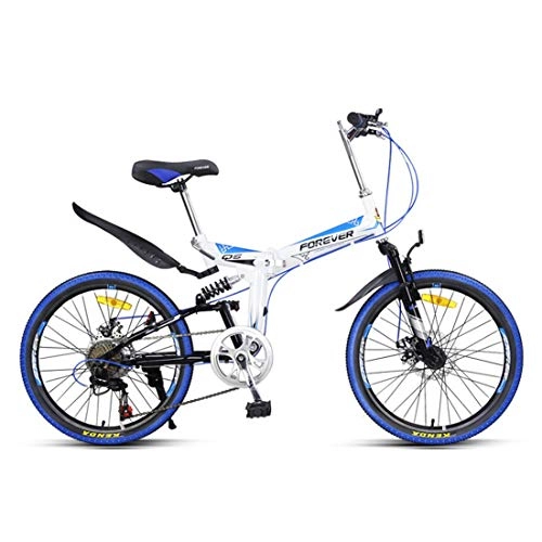 Mountain Bike : Pieghevole Bicicletta 22 inch Mountain Bike 7 velocit Bici Telaio in Acciaio ad Alto Carbonio Citybike per Adulti, Blue