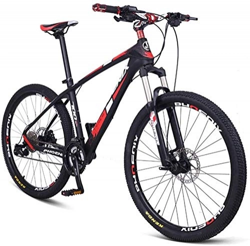 Mountain Bike : QUETAZHI 30-velocità Fuoristrada in Mountain Bike, Fibra di Carbonio Telaio, bis Bicicletta Freno Coppa Olio da 26 Pollici Pneumatici MTB a Razze, Black Red QU604 (Color : Black Red)