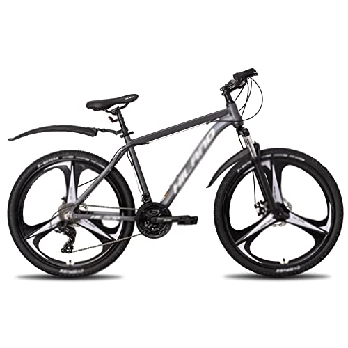 Mountain Bike : QYTEC Zxc Bicicletta da uomo 26 pollici 21 velocità in lega di alluminio forcella sospensione bicicletta doppio freno a disco mountain bike e parafanghi (colore: grigio)