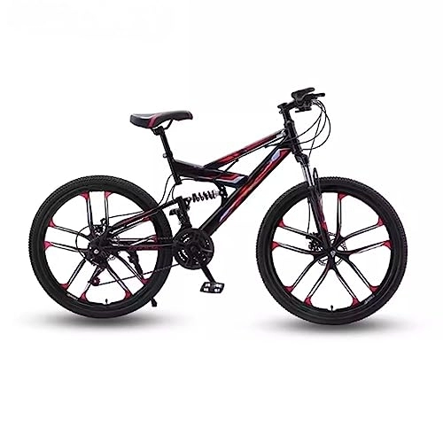 Mountain Bike : RASHIV Mountain bike da 26 pollici a velocità variabile, mountain bike fuoristrada a doppio shock, bicicletta per pendolari, adatta per adulti e adolescenti (black red 24 speed)