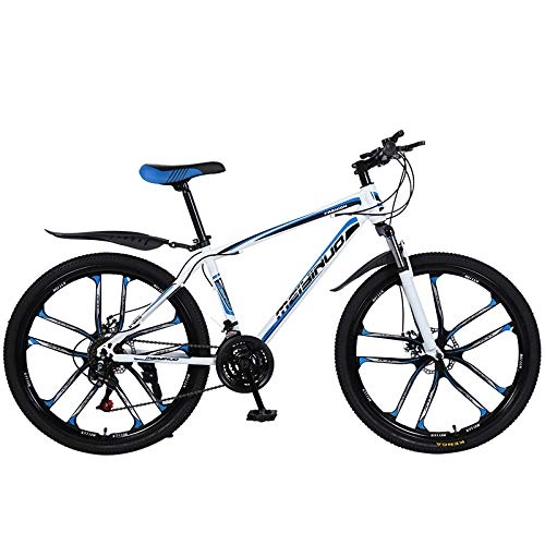 Mountain Bike : SANJIBAO Mountain Bike da 26 Pollici, Telaio in Acciaio Ad Alto Tenore di Carbonio, Bici da MTB a Sospensione Completa, Bicicletta Sedile Regolabile, Blu 10 Ruote di Taglio, 24 Speed