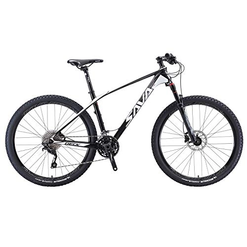 Mountain Bike : Sava DECK700 Mountain Bike in Fibra di Carbonio 27.5" / 29" con Shimano XT M8000 22S Pneumatico Michelin Bicicletta MTB Hardtail (Nero Bianco, 27.5 * 17)