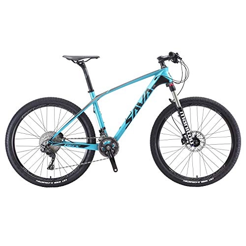 Mountain Bike : Sava DECK700 Mountain Bike in Fibra di Carbonio 27.5" / 29" con Shimano XT M8000 22S Pneumatico Michelin Bicicletta MTB Hardtail (Nero Blu, 29 * 17)