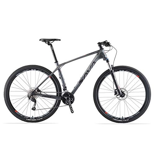 Mountain Bike : SAVADECK DECK2.0 Mountain bike in fibra di carbonio, MTB 26" / 27, 5" / 29"Bicicletta da montagna con coda rigida completa a 27 velocità con gruppo M2000 (Nero grigio, 27.5 * 15)