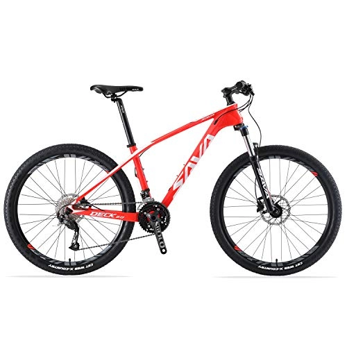 Mountain Bike : SAVADECK DECK2.0 Mountain bike in fibra di carbonio, MTB 26" / 27, 5" / 29"Bicicletta da montagna con coda rigida completa a 27 velocità con gruppo M2000 (Rosso e bianco, 27.5 * 17)