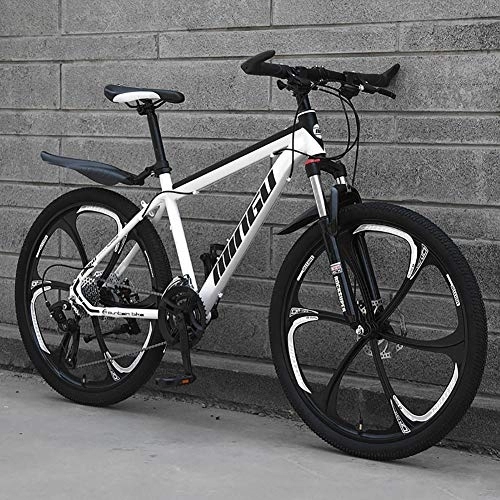 Mountain Bike : Uomo Mountain Bike, 24 Pollici Hardtail Bici MTB, Freno A Doppio Disco Telaio in Alluminio, Bicicletta da Montagna con Sospensione Anteriore E Sedile Regolabile Bianco / Nero - 6 Spoke 24 velocità