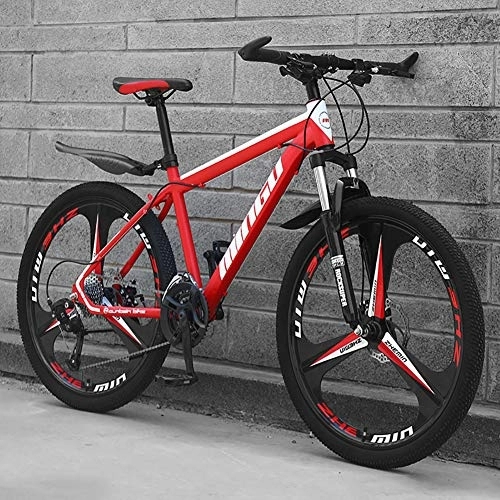 Mountain Bike : Uomo Mountain Bike, 24 Pollici Hardtail Bici MTB, Freno A Doppio Disco Telaio in Alluminio, Bicicletta da Montagna con Sospensione Anteriore E Sedile Regolabile Rosso - 3 Spoke 21 velocità