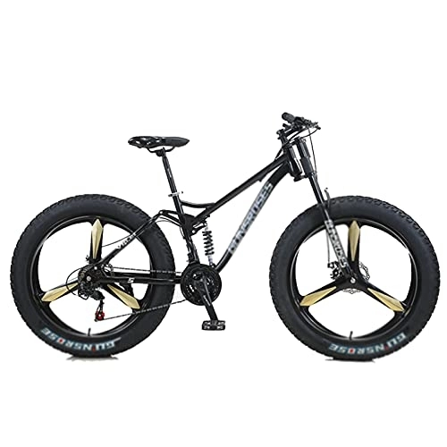 Mountain Bike : UYHF Big Fat Tire Mountain Bike Uomo Bicicletta 26 In Acciaio Alto Carbonio Bicicletta Da Strada Esterno 7 Velocità Sospensione Completa MTB Black-3 Spoke Wheel