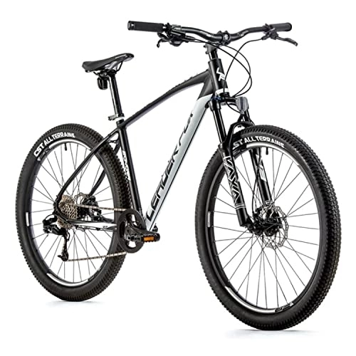 Mountain Bike : Velo Muscolare MTB 27, 5 Leader Fox Sonora 2023 Nero Opaco-Bianco 8v Telaio 20 Pollici (taglia adulto 180-188 cm)
