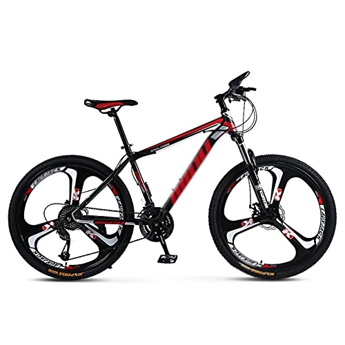 Mountain Bike : WANYE 26 Pollici Mountain Bike Alluminio 21 / 24 / 27 / 30 velocità con Telaio in Acciaio Ad Alto Tenore di Carbonio Freno a Disco 3 / 6 Razze Black red-21speed
