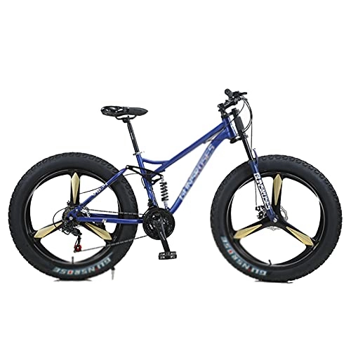 Mountain Bike : WANYE Big Fat Tire Mountain Bike Bicicletta da Uomo 26 in Telaio in Acciaio Ad Alto Tenore di Carbonio Outdoor Road Bike 7 velocità Full Suspension MTB Blue-3 Spoke Wheel